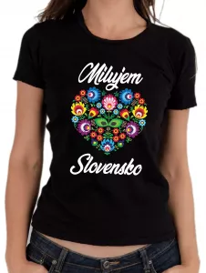 Dámske tričko SK s folklórnym srdiečkom - milujem Slovensko