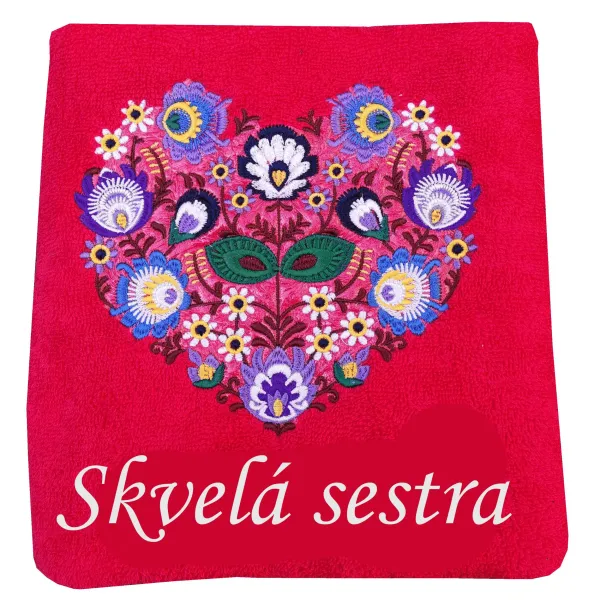 Osuška s folklórnym srdcom pre skvelú sestru.